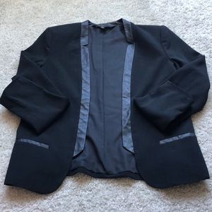 Black blazer with faux leather lapel and pockets